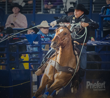PRCA World Champion Team Roper, Erich Rogers, competing at the 2018 American Rodeo using a Classic Rope.